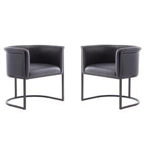 Eden Home 18.9&quot Faux Leather/Metal Dining Chair in Gray/Black (Set of 2)