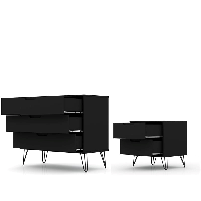 Eden Home 3-Drawer Mid-Century Wood Dresser and Nightstand in Black