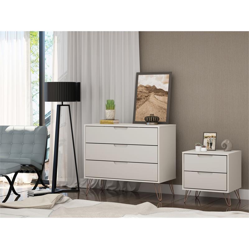 Eden Home Mid-Century Wood Dresser and Nightstand in Off White