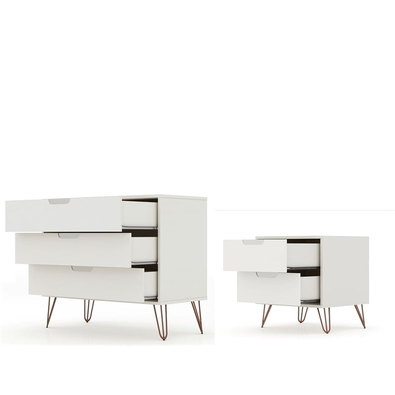 Eden Home Mid-Century Wood Dresser and Nightstand in Off White
