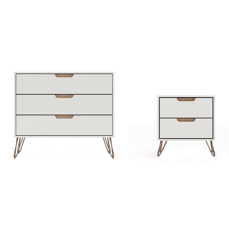 Eden Home Mid-Century Wood Dresser and Nightstand in Off White/Natural