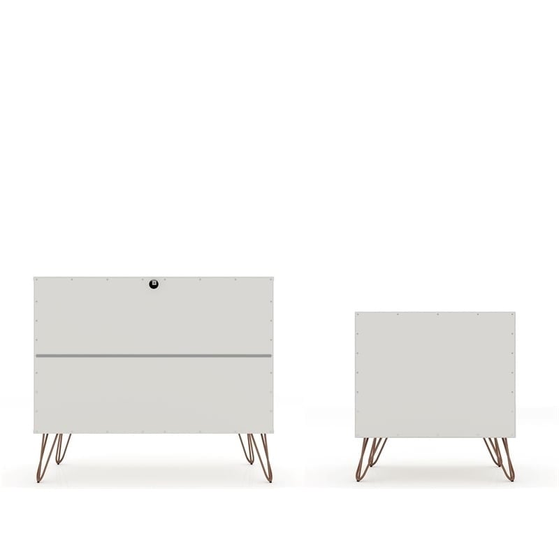 Eden Home Mid-Century Wood Dresser and Nightstand in Off White/Natural