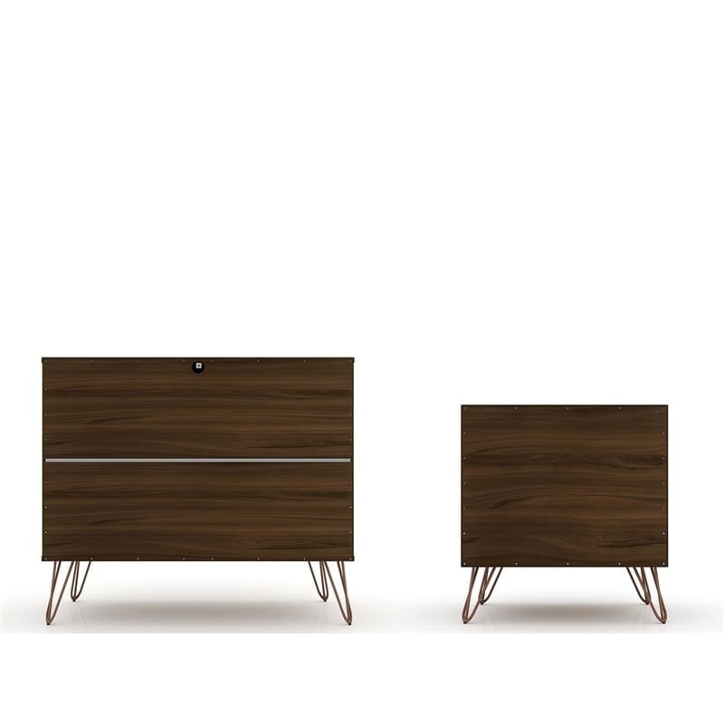 Eden Home 3-Drawer Mid-Century Wood Dresser and Nightstand in Brown