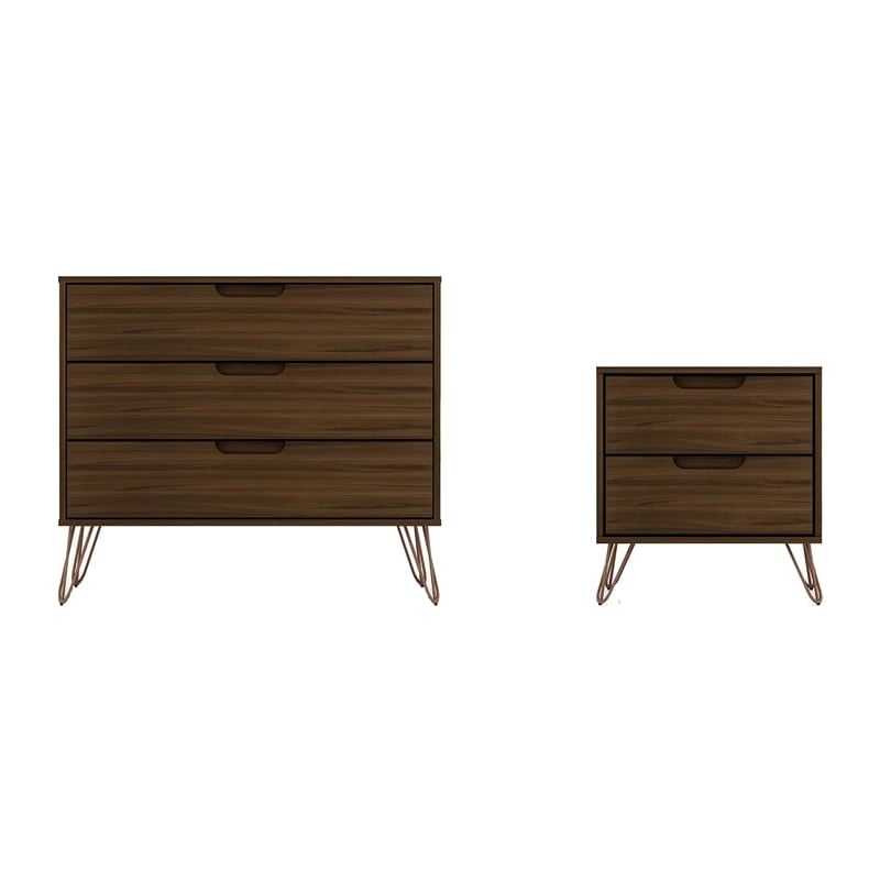 Eden Home 3-Drawer Mid-Century Wood Dresser and Nightstand in Brown