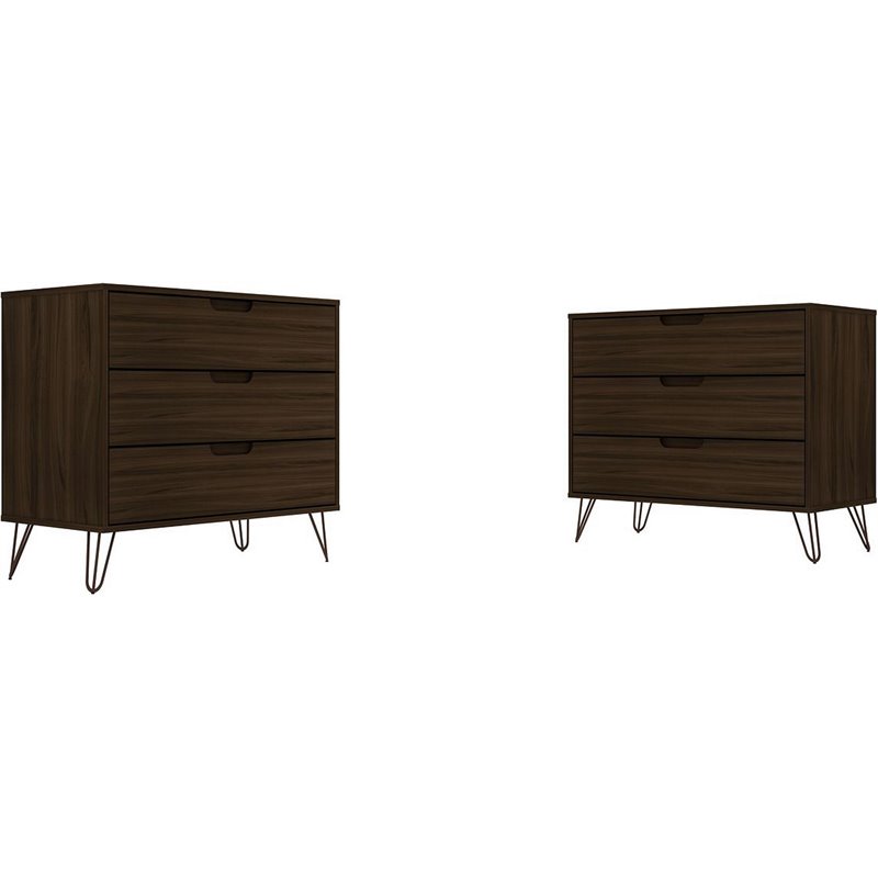 Eden Home 3-Drawer Contemporary Wood Dresser in Brown (Set of 2)