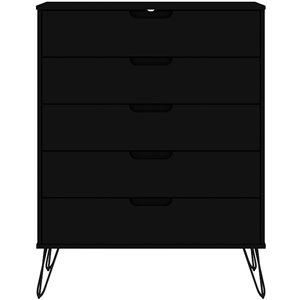 eden home mid-century modern wood tall 5-drawer dresser in black