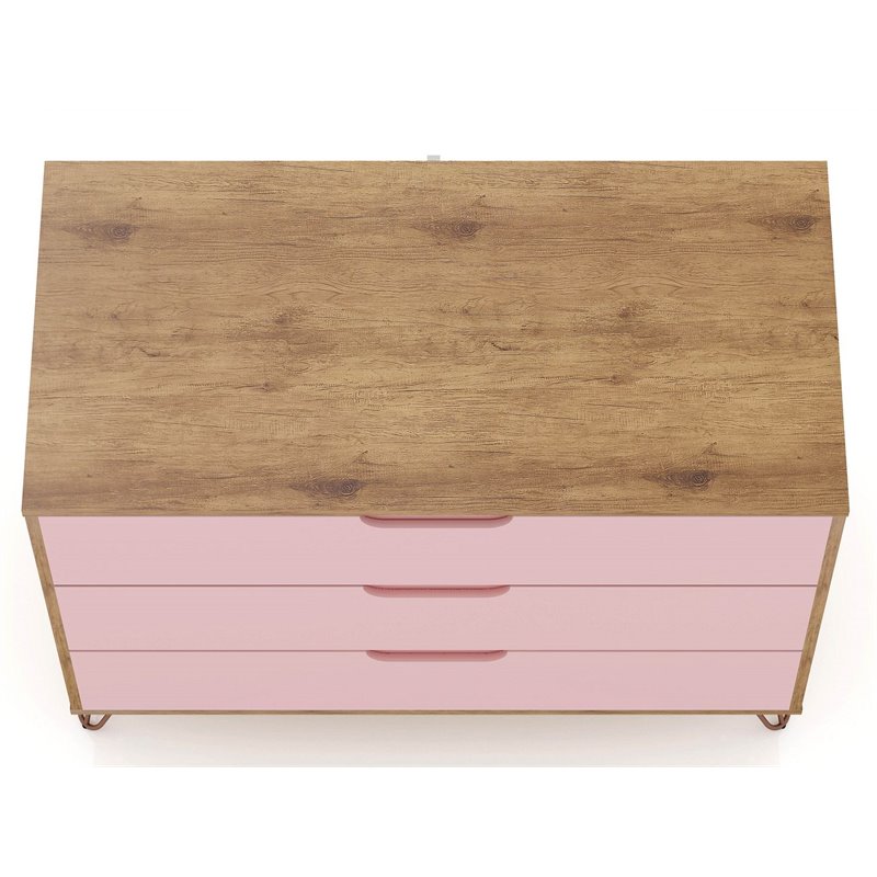 Eden Home 3-Drawer Contemporary Wood Dresser in Rose pink/Natural (Set of 2)