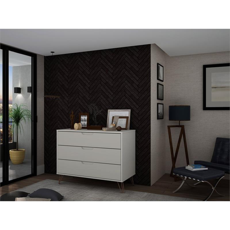 Eden Home 3-Drawer Mid-Century Wood Dresser with Metal Legs in Off White