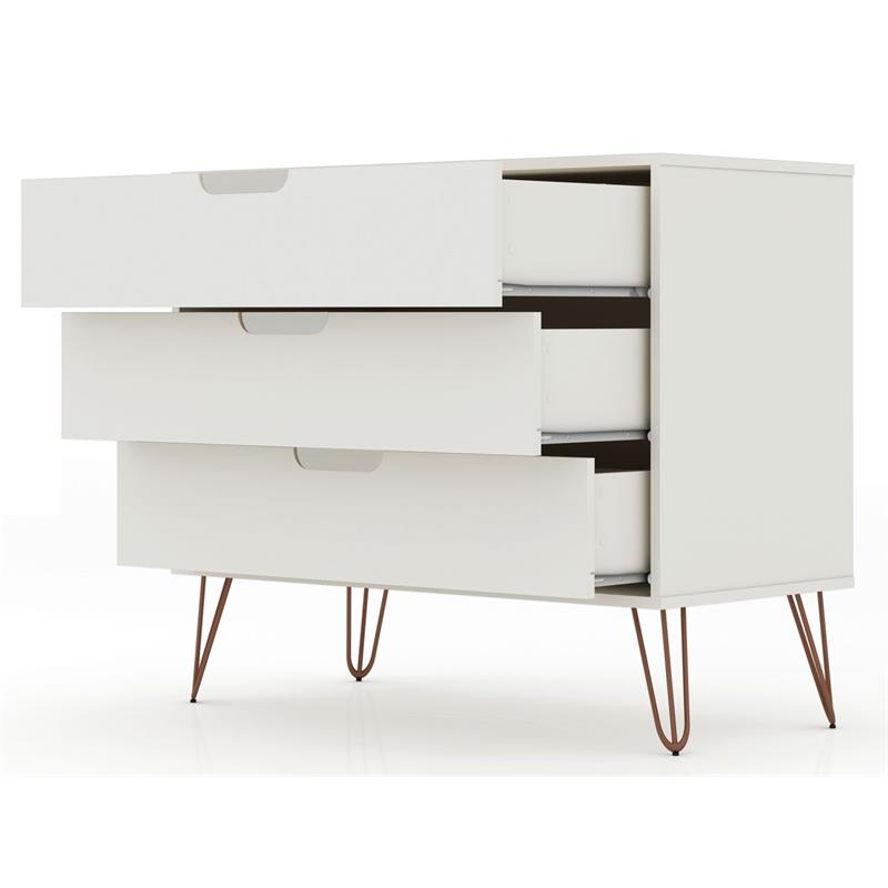 Eden Home 3-Drawer Mid-Century Wood Dresser with Metal Legs in Off White