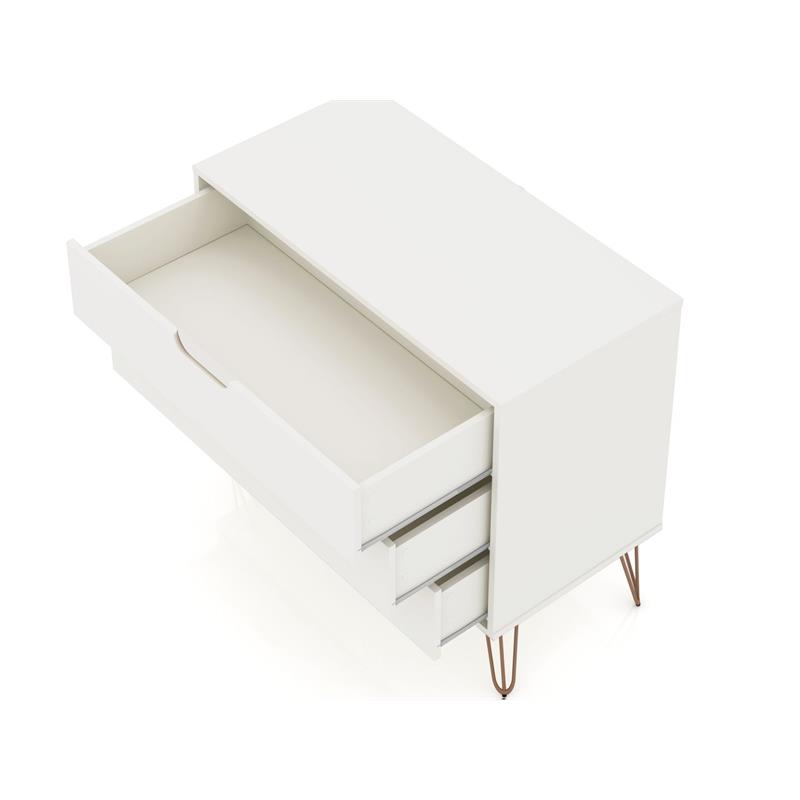 Eden Home 3-Drawer Mid-Century Wood Dresser with Metal Legs in Off White