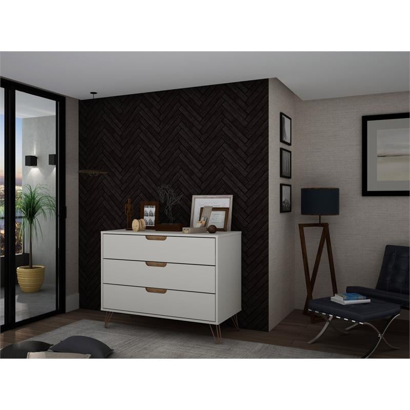 Eden Home 3-Drawer Mid-Century Wood Dresser in Off White/Natural
