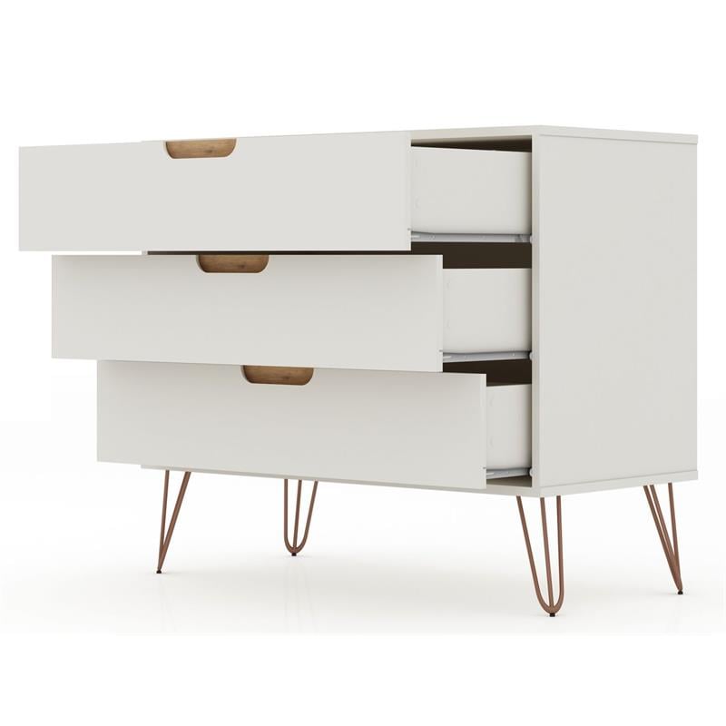 Eden Home 3-Drawer Mid-Century Wood Dresser in Off White/Natural