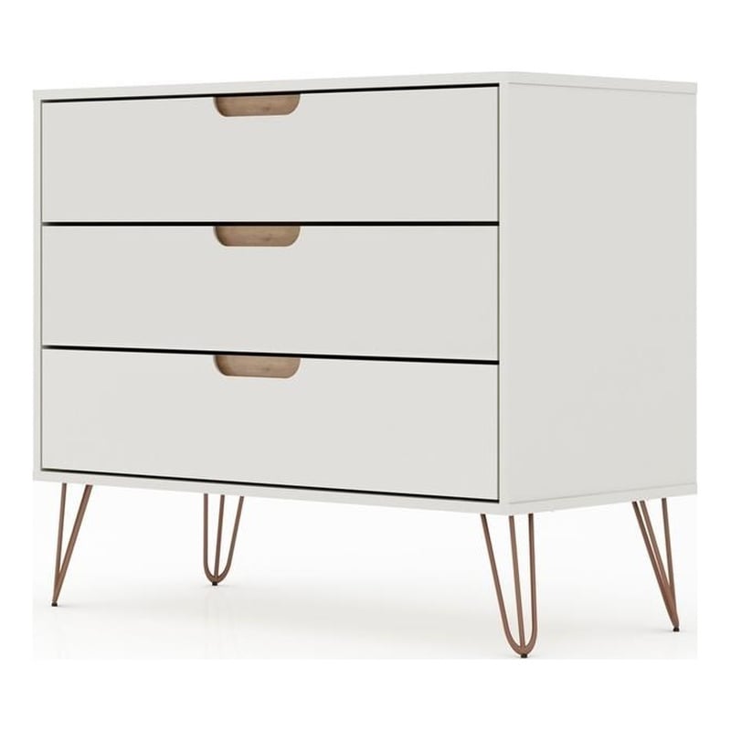 Eden Home 3-Drawer Mid-Century Wood Dresser in Off White/Natural