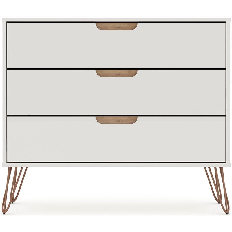 Eden Home 3-Drawer Mid-Century Wood Dresser in Off White/Natural