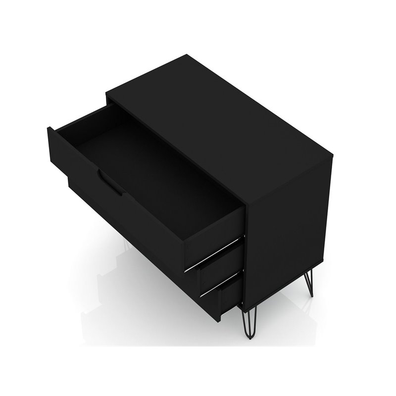 Eden Home 3-Drawer Contemporary Wood Dresser in Black (Set of 2)