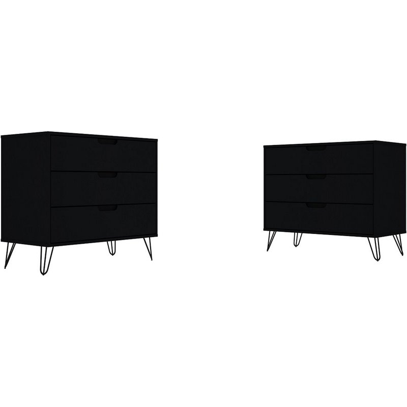 Eden Home 3-Drawer Contemporary Wood Dresser in Black (Set of 2)