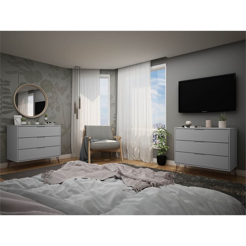 Eden Home 3-Drawer Contemporary Wood Dresser in White (Set of 2)