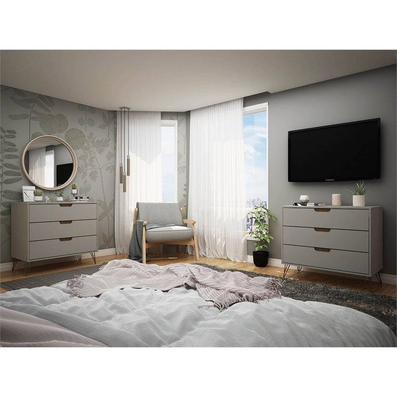 Eden Home 3-Drawer Contemporary Wood Dresser in Off White/Natural (Set of 2)