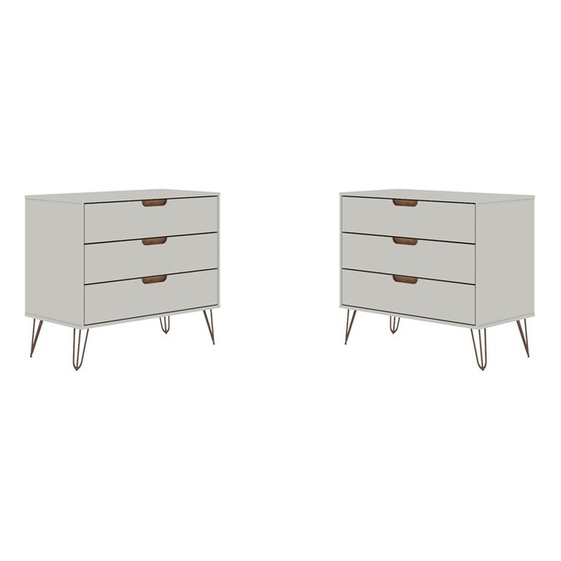 Eden Home 3-Drawer Contemporary Wood Dresser in Off White/Natural (Set of 2)