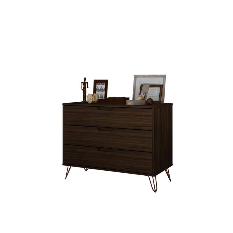Eden Home 3-Drawer Mid-Century Wood Dresser with Metal Legs in Brown