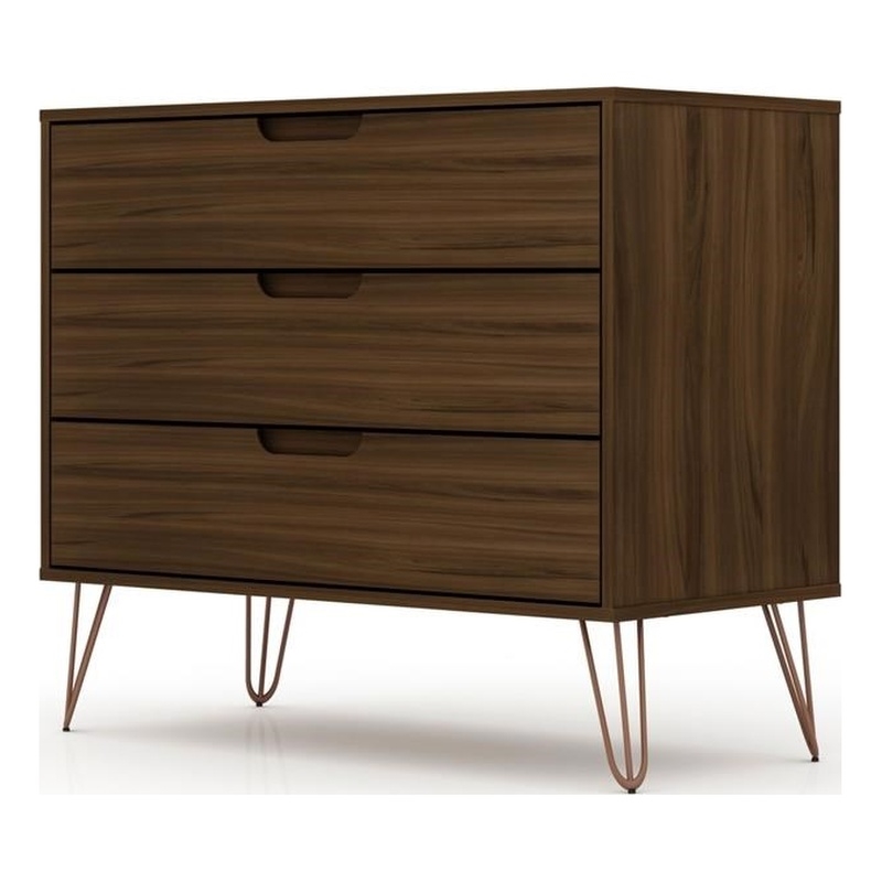 Eden Home 3-Drawer Mid-Century Wood Dresser with Metal Legs in Brown