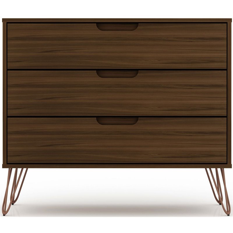 Eden Home 3-Drawer Mid-Century Wood Dresser with Metal Legs in Brown