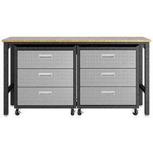 eden home metal 3 pc garage cabinet and worktable set in gray