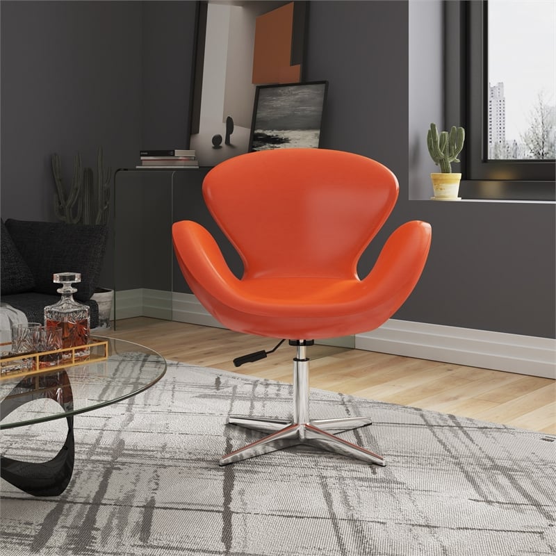 Eden Home Contemporary Faux Leather Accent Chair in Tangerine Orange (Set of 2)