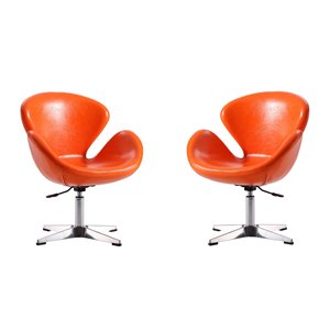 eden home faux leather 2 pc adjustable height accent chair tangerine orange