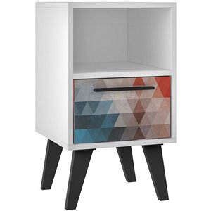 eden home modern engineered wood 1 drawer nightstand in white with multi-color