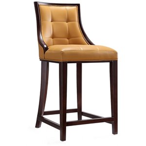 Eden Home 26&quot Contemporary Faux Leather Counter Stool in Camel/Dark Walnut
