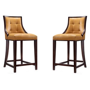 Eden Home 26&quot Faux Leather Counter Stool in Camel/Dark Walnut (Set of 2)