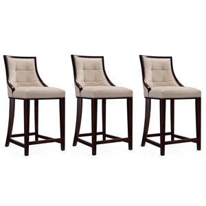 Eden Home 26&quot Contemporary Faux Leather Counter Stool in Cream (Set of 3)