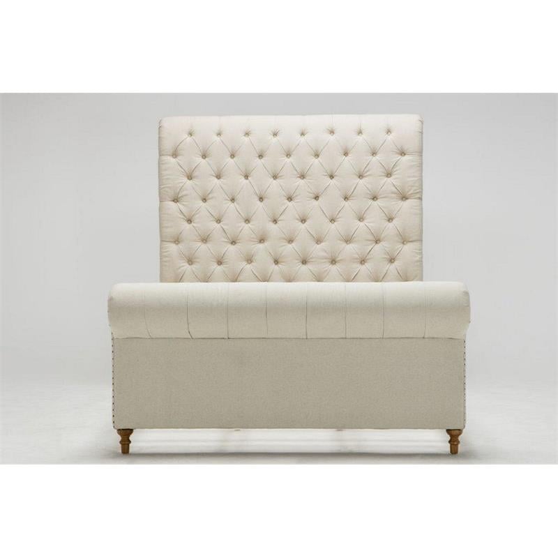 Eden Home Upholstered Tufted Mid-Century Fabric Full Bed Frame in Cream