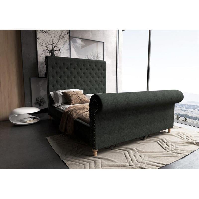 Eden Home Upholstered Tufted Mid-Century Fabric Full Bed Frame in Charcoal