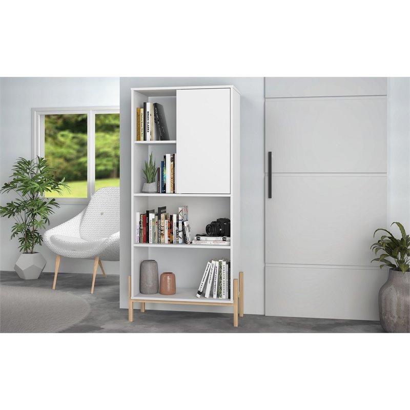 Eden Home 5-Shelf Mid-Century Solid Wood Bookcase in White/Oak