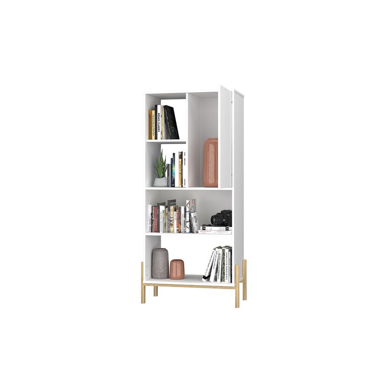 Eden Home 5-Shelf Mid-Century Solid Wood Bookcase in White/Oak