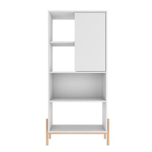 eden home mid-century modern wood 5 shelf bookcase in white and oak