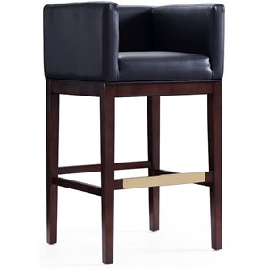 Eden Home 30&quot Contemporary Faux Leather & Wood Barstool in Black/Dark Walnut