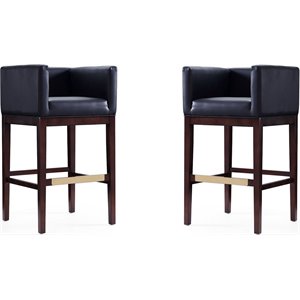 Eden Home 30&quot Contemporary Faux Leather & Wood Barstool in Black (Set of 2)