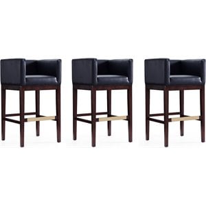 Eden Home 30&quot Contemporary Faux Leather & Wood Barstool in Black (Set of 3)