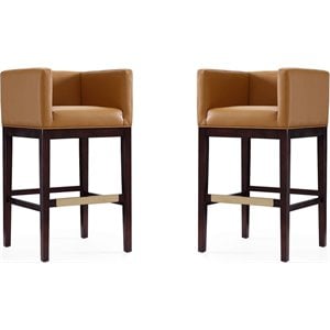 Eden Home 30&quot Contemporary Faux Leather Barstool in Camel (Set of 2)