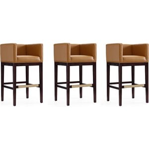 Eden Home 30&quot Contemporary Faux Leather Barstool in Camel (Set of 3)