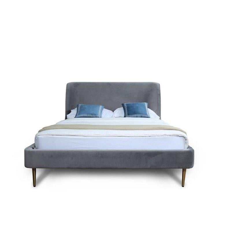 Eden Home Upholstered Mid-Century Velvet Full Bed Frame in Gray/Gold