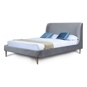 Eden Home Upholstered Mid-Century Velvet Full Bed Frame in Gray/Gold