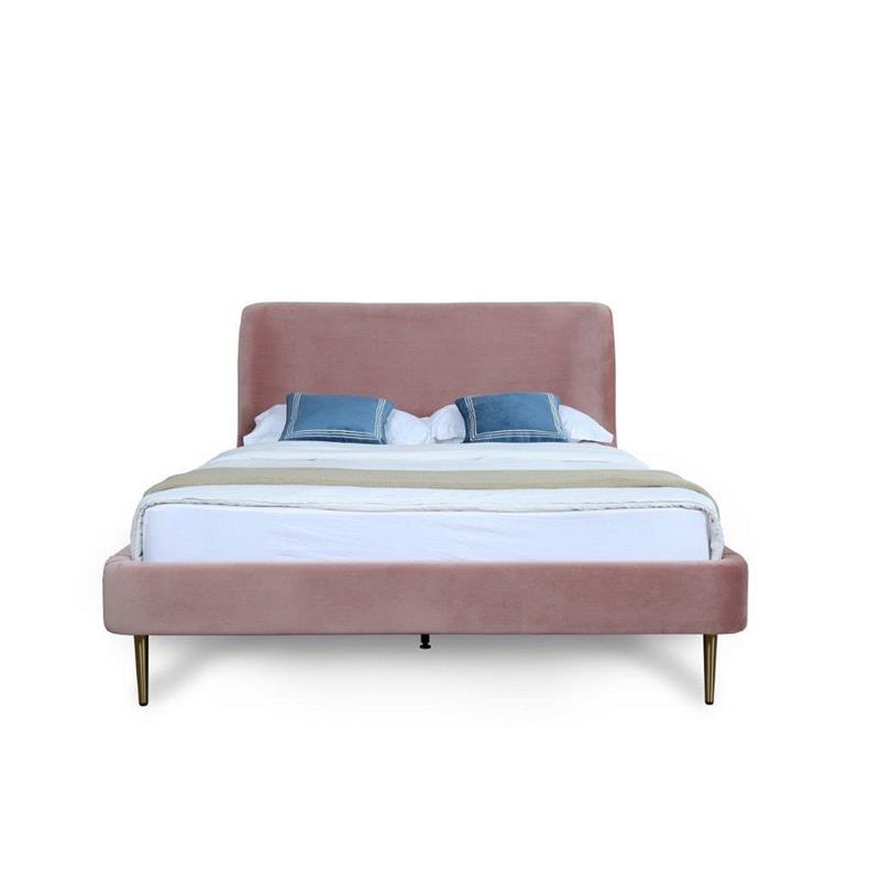 Eden Home Upholstered Mid-Century Velvet Full Bed Frame in Blush Pink/Gold