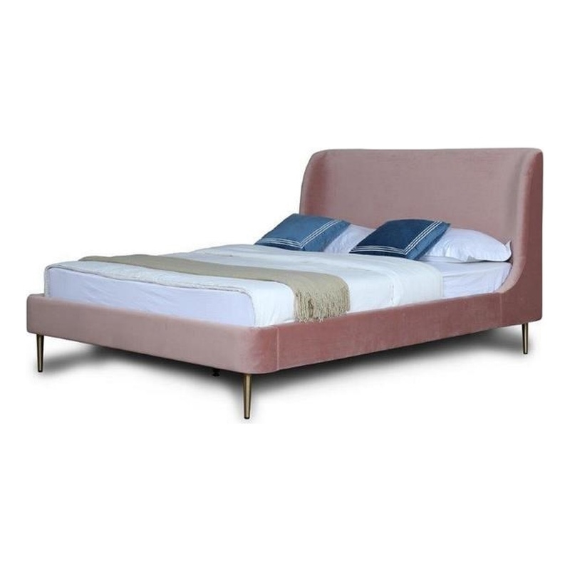 Eden Home Upholstered Mid-Century Velvet Full Bed Frame in Blush Pink/Gold