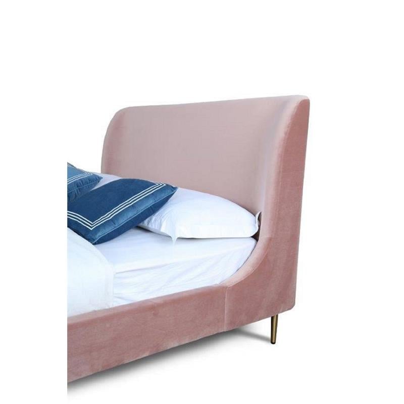 Eden Home Upholstered Wingback Mid-Century Velvet Queen Bed Frame in Blush Pink