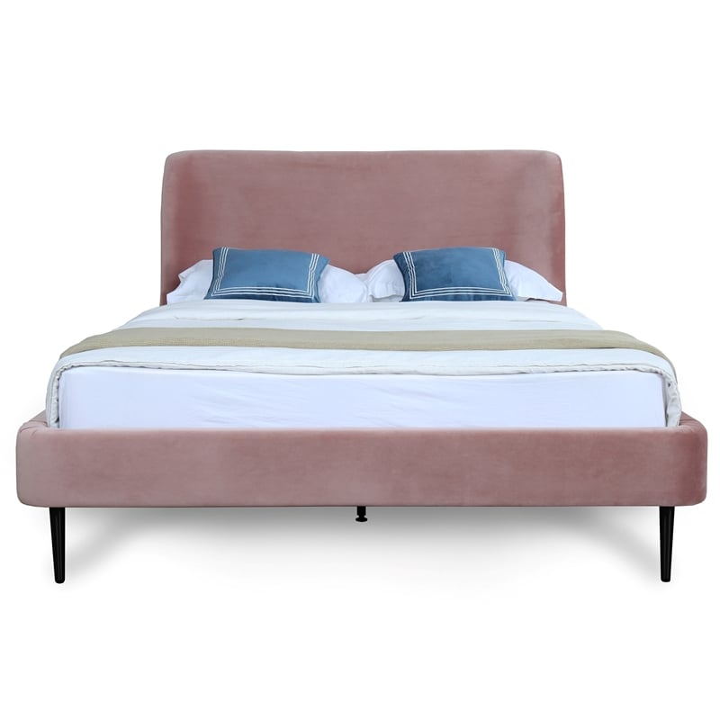 Eden Home Upholstered Wingback Mid-Century Velvet Queen Bed Frame in Blush Pink