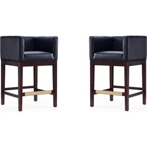 Eden Home 26&quot Faux Leather & Wood Counter Stool in Black/Dark Walnut (Set of 2)